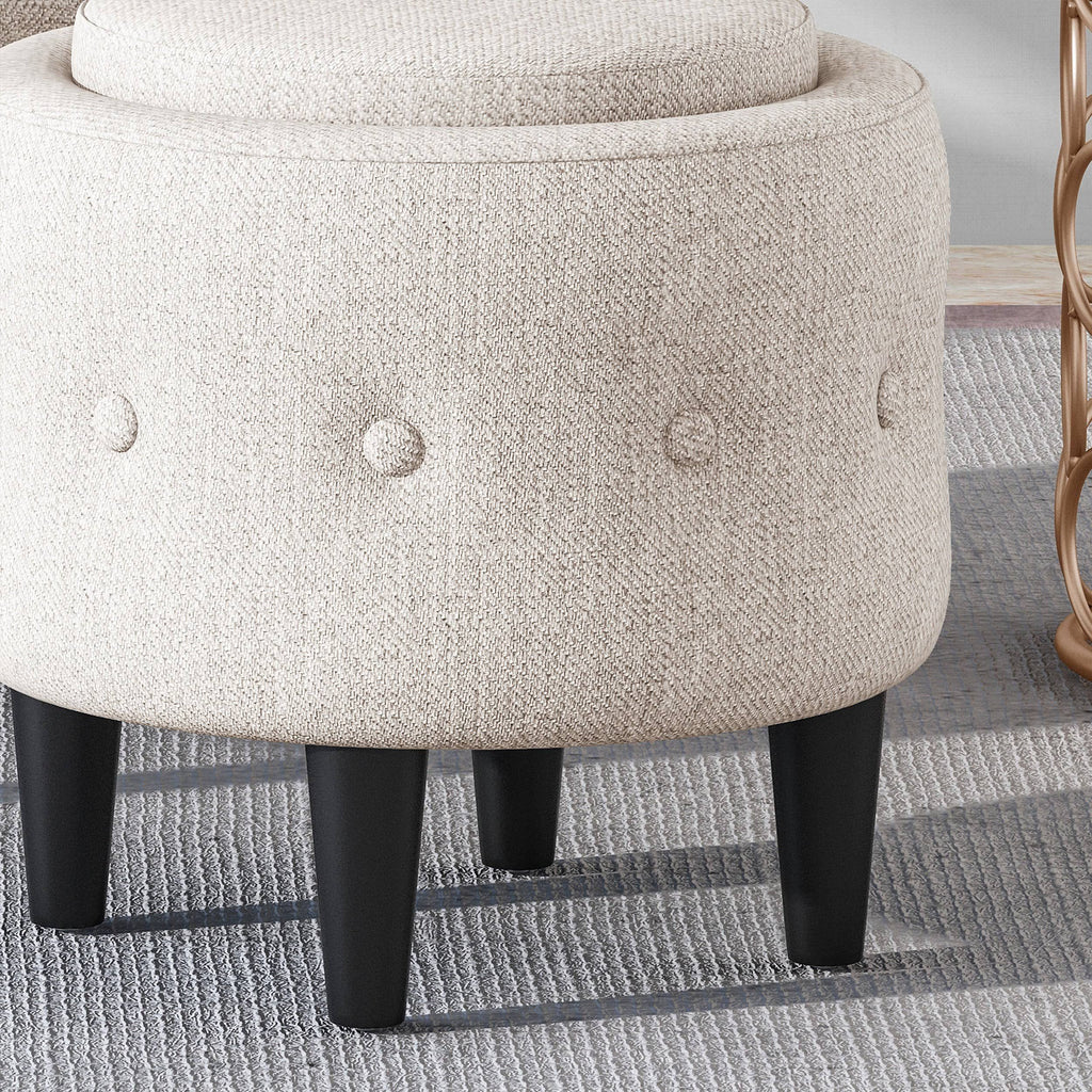 Petite Tufted Fabric Chair and Ottoman Set, Light Blue and Dark Brown Q2045