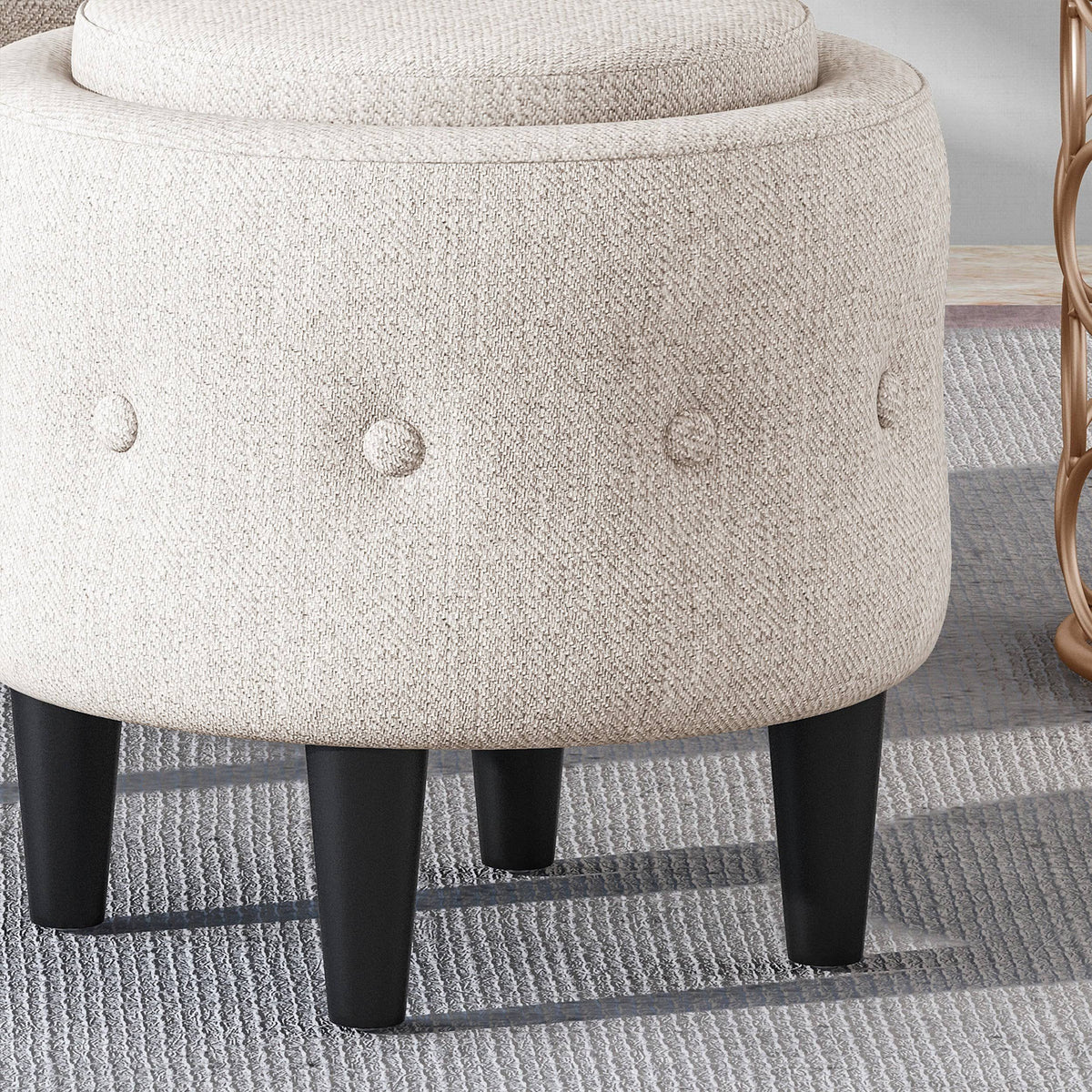 Petite Tufted Fabric Chair and Ottoman Set, Light Blue and Dark Brown Q2045