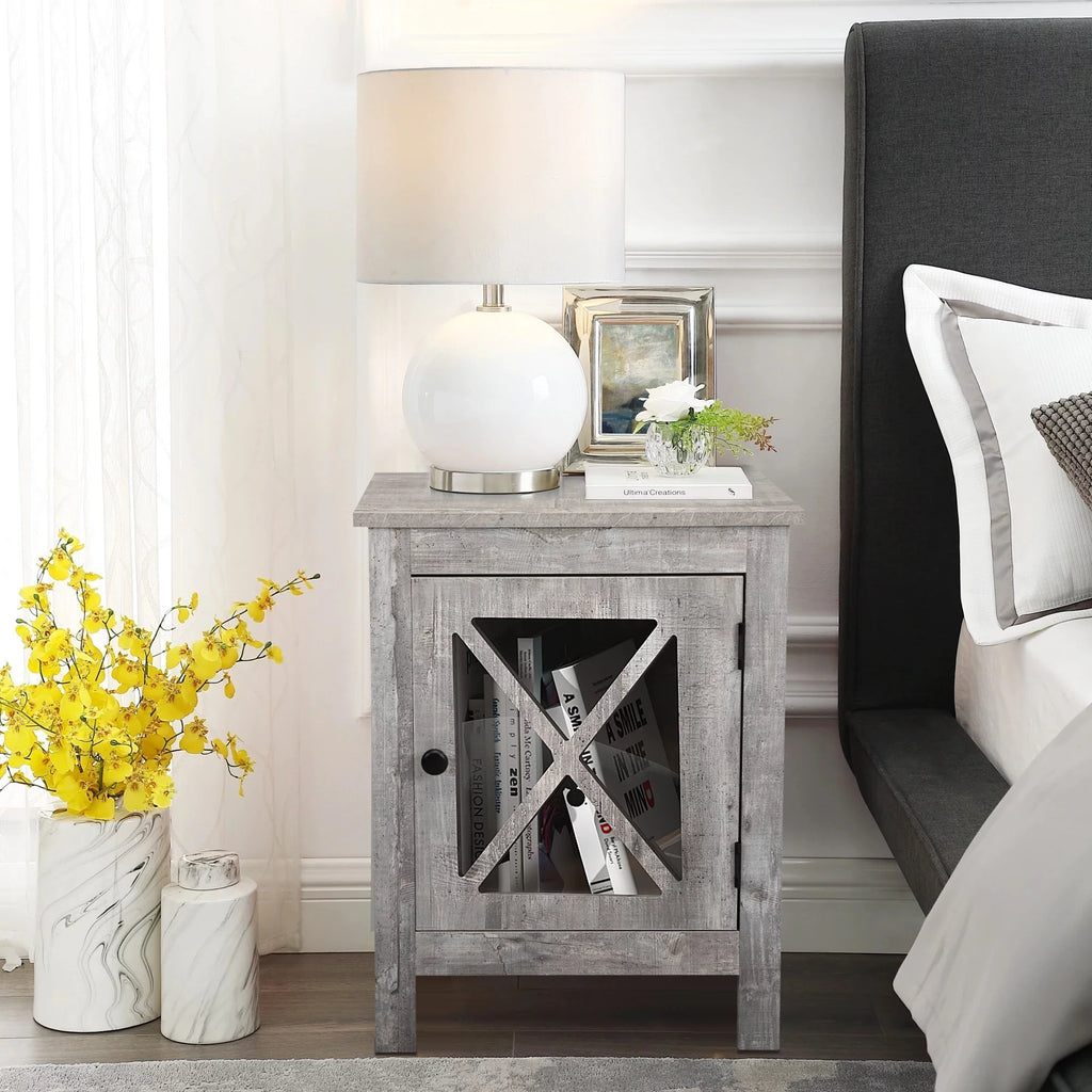 Gray Night Stand with Storage and Door L1151