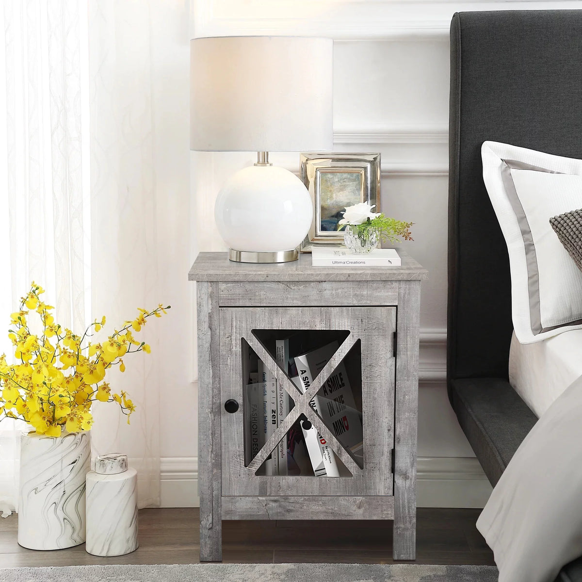 Gray Night Stand with Storage and Door L1151