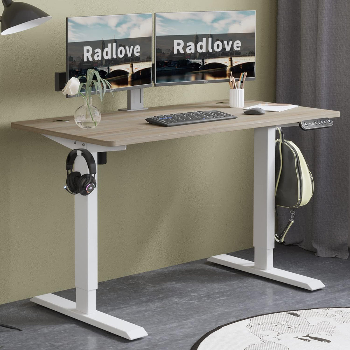 Rustic Brown Black Frame Electric Standing Desk 48 x 24 Inches T324907