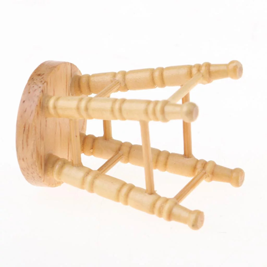 1/12 Wooden Unpainted Round Bar Stool Model D1050