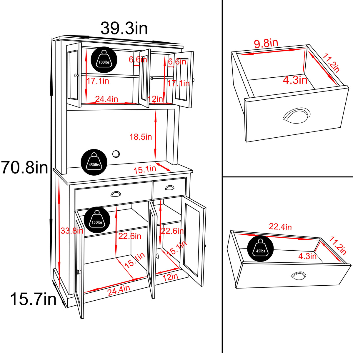 71'' Blue Pantry Cabinet with Glass Doors X55488