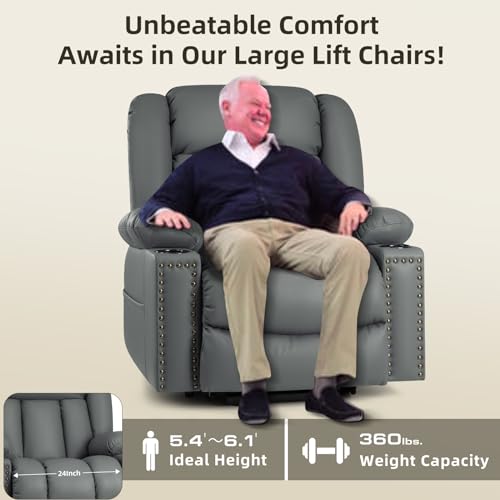 Large Power Lift Recliner Chairs with Heat and Massage Set of 2, Breathable Leather, Dark Brown X25577