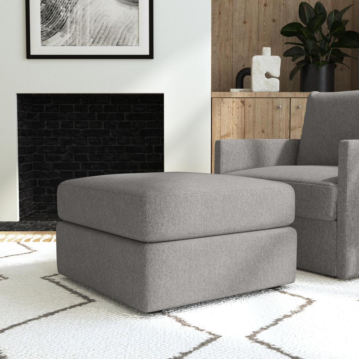 Gray Square Bumper Ottoman with Performance Fabric U10099