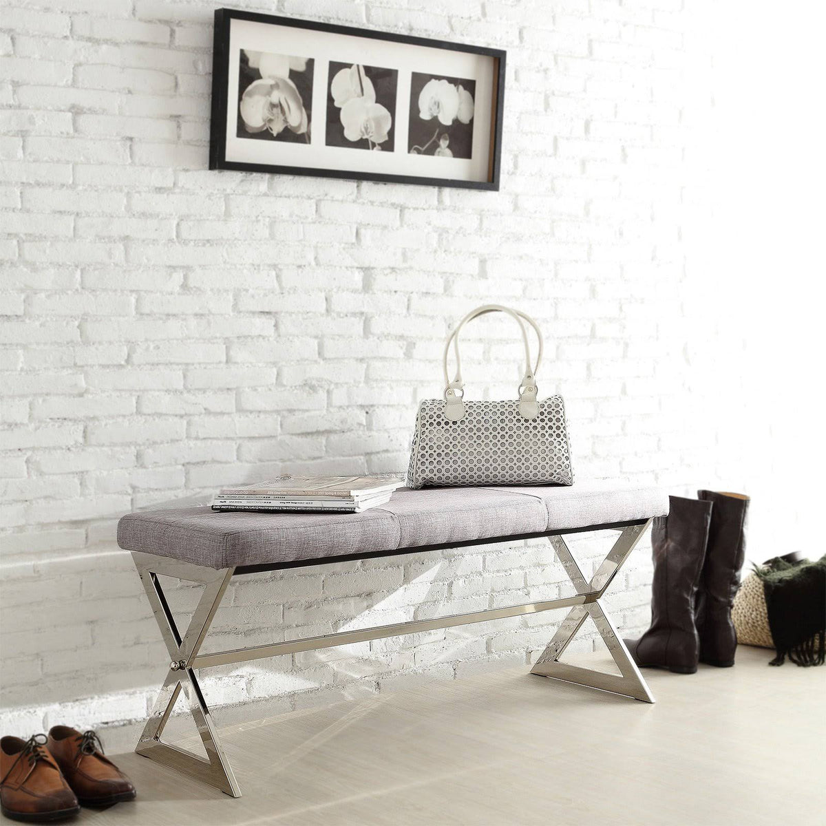Grey Linen X-Base Bench O99019