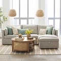 White Linen Modular Sectional Sofa with Storage Ottoman T741