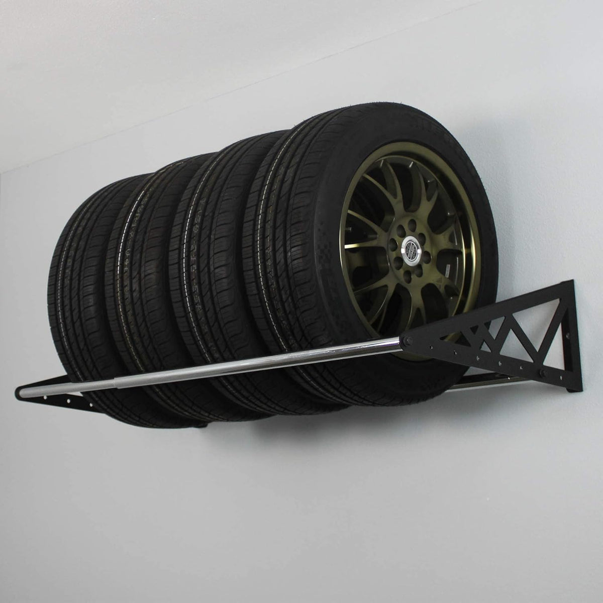 Adjustable Wall Mounted Tire Rack, Heavy Duty Steel, Black Z424228