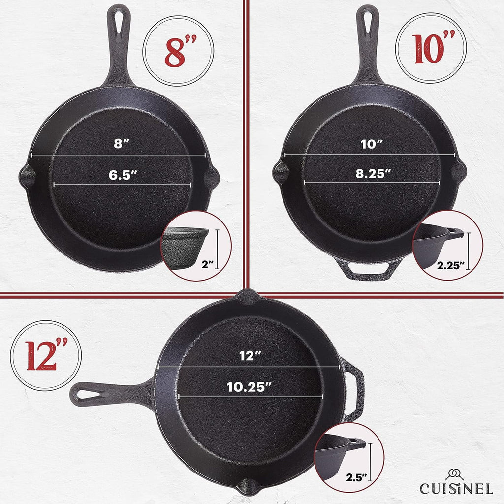 Pre-Seasoned Cast Iron Skillet Set with Lids O79836