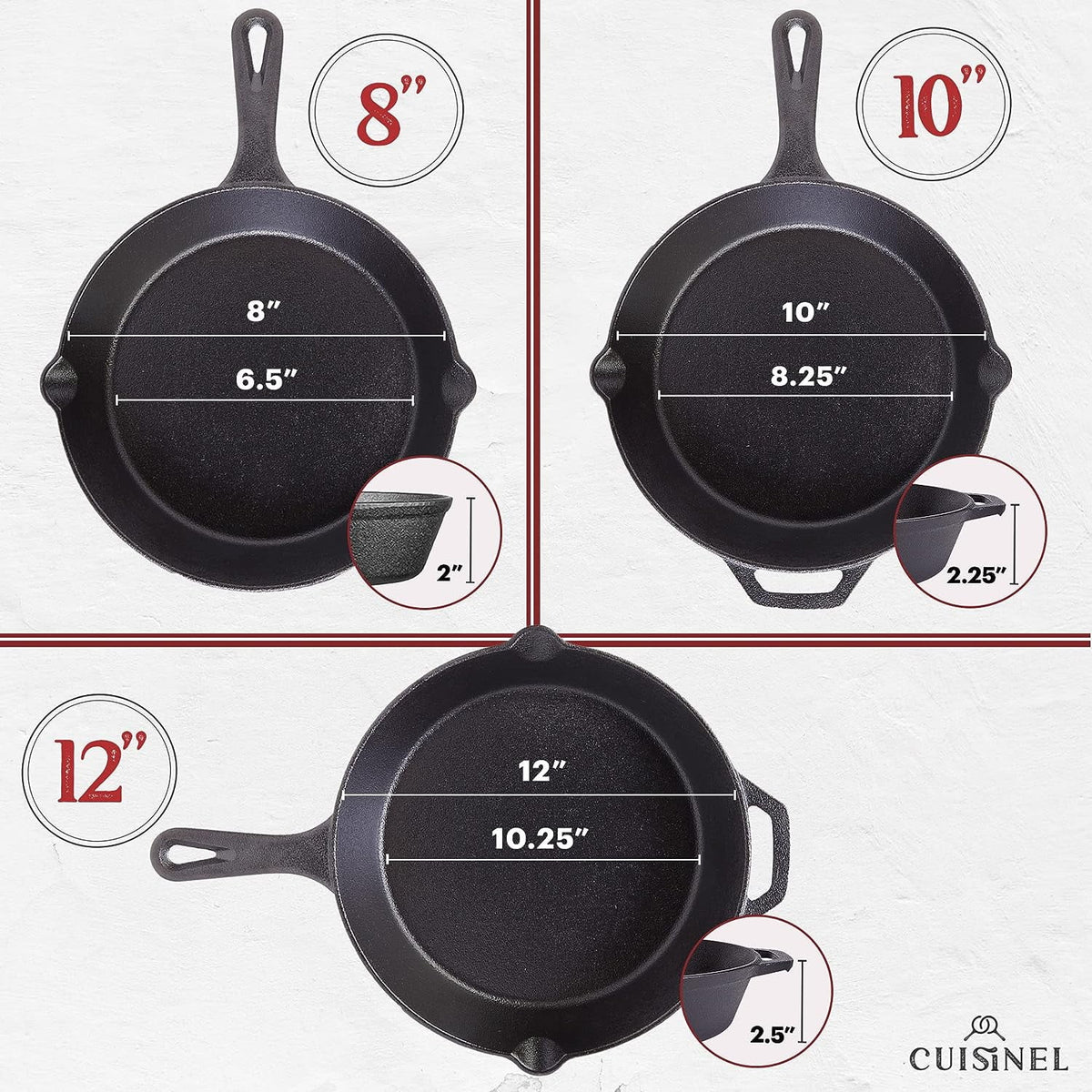 Pre-Seasoned Cast Iron Skillet Set with Lids O79836