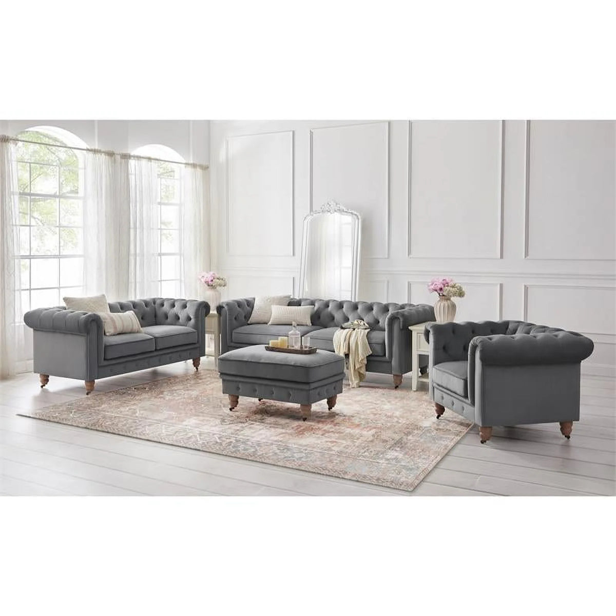 Dark Gray Velvet Button Tufted Club Chair R3914