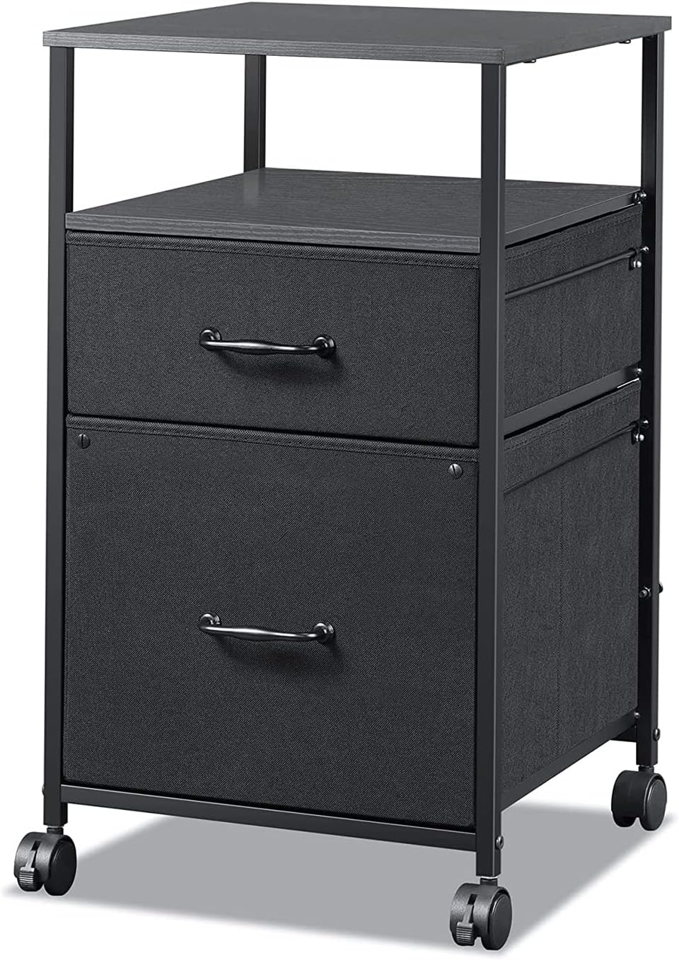 Black 2 Drawer Mobile File Cabinet with Open Storage Shelf K365