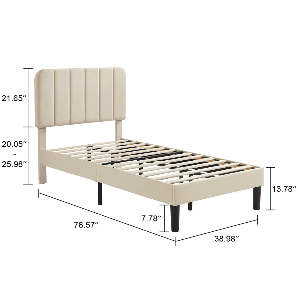 Twin Size Upholstered Platform Bed Frame with Adjustable Headboard C57599