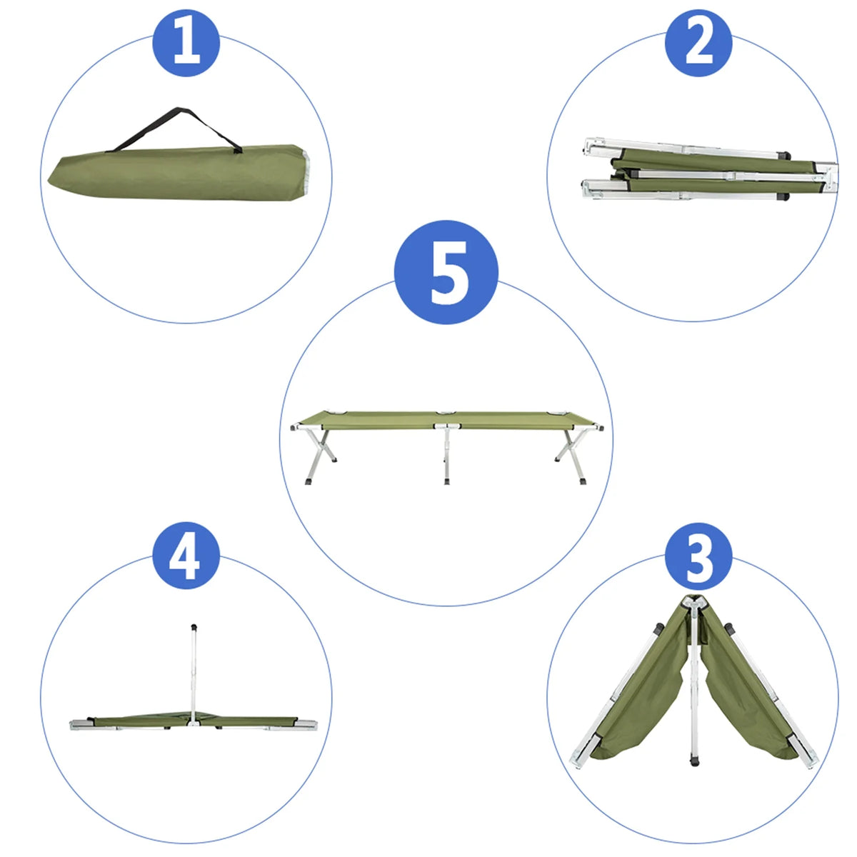 Army Green Portable Folding Camping Cot with Carrying Bag V50944