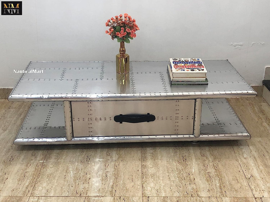 Aluminum Coffee Table with Drawers 40 Inches S662953