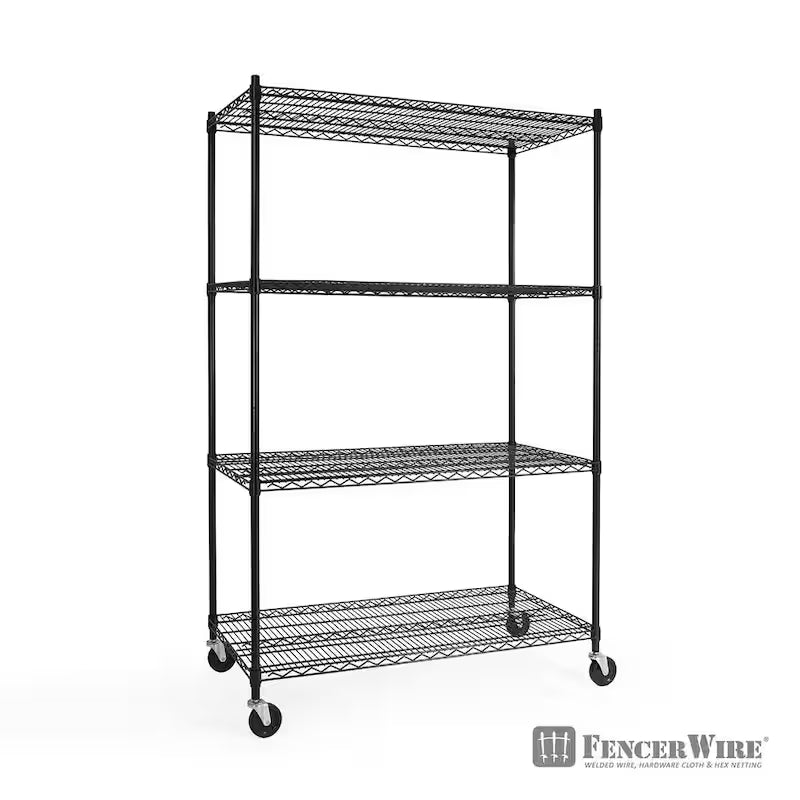 Black 4-Tier Metal Storage Shelving Unit with Casters Q324187