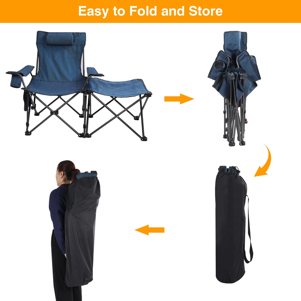 Blue 2 in 1 Folding Camping Chair with Removable Footrest W40268