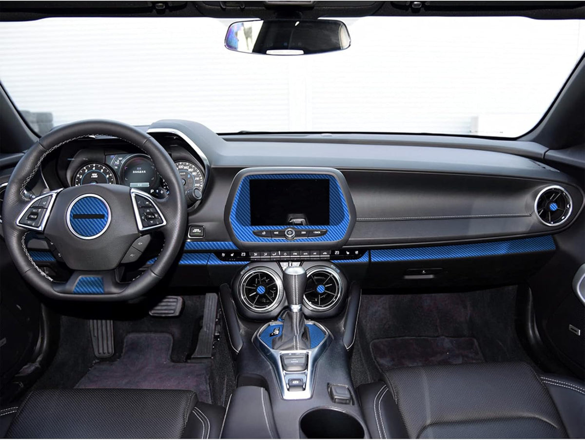 Carbon Fiber Texture Vinyl Wrap Center Console Dashboard Cover for Chevrolet Camaro 28PCS Blue Z267807