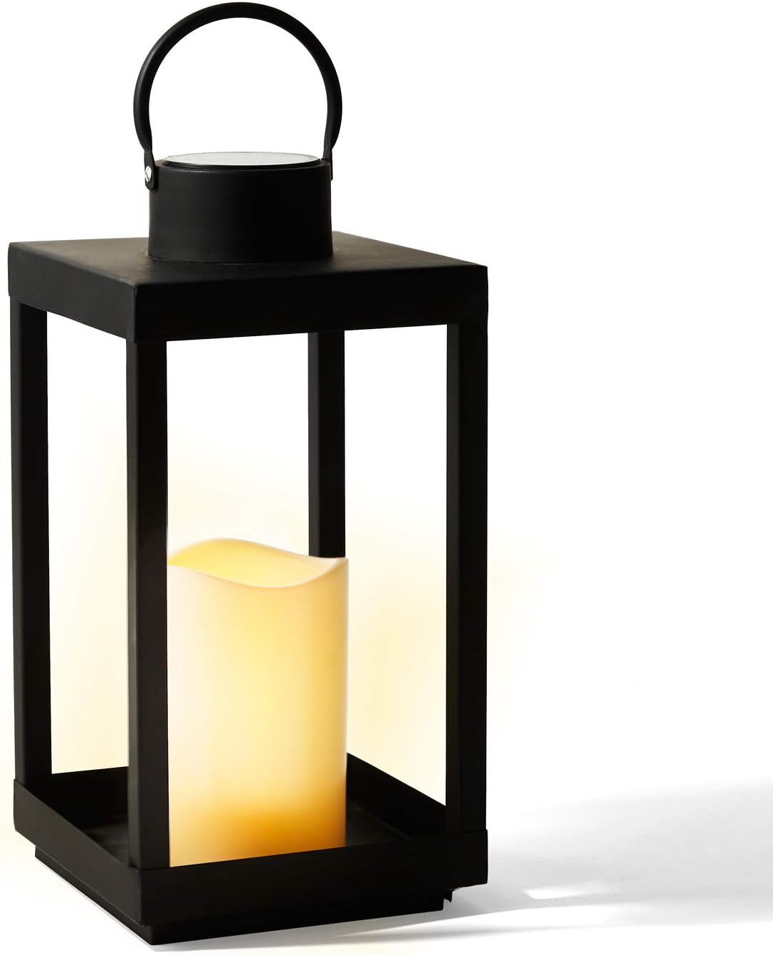 Matte Black Metal Candle Holder Lantern, 14 Inch Tall Z3763