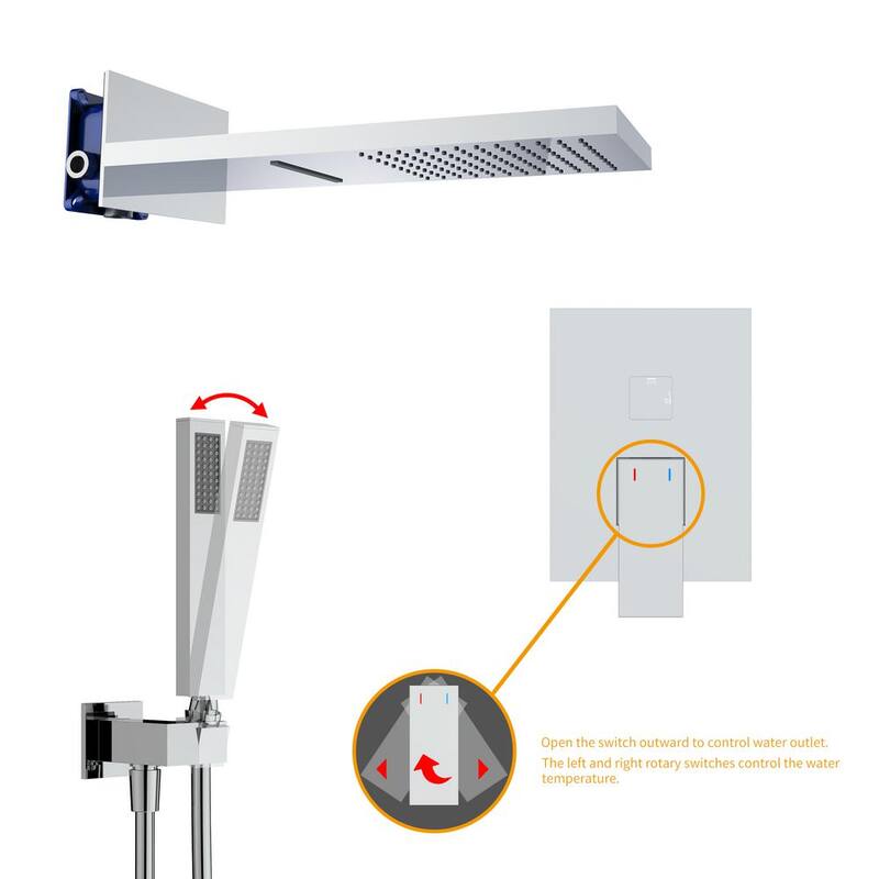 Single Handle 3-Spray Shower Faucet with Waterfall Shower Head in Chrome I447759