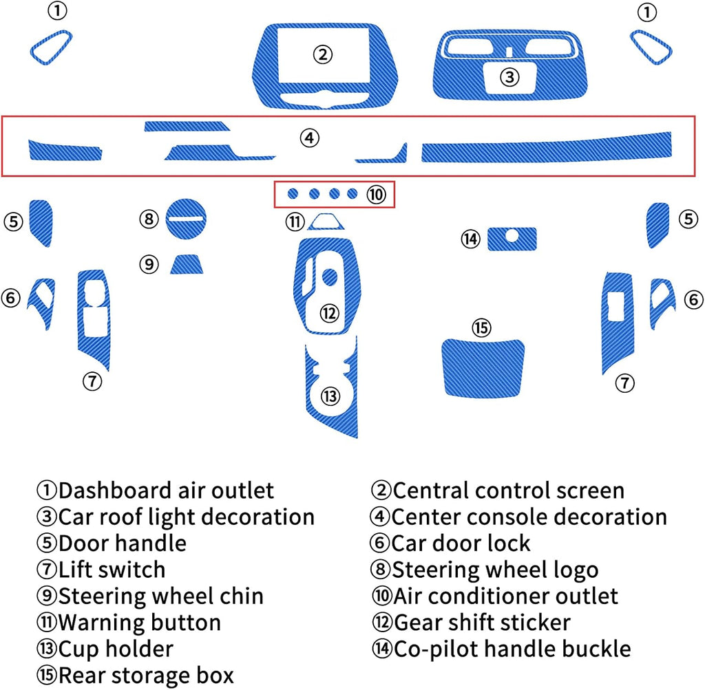 Carbon Fiber Texture Vinyl Wrap Center Console Dashboard Cover for Chevrolet Camaro 28PCS Blue Z267807