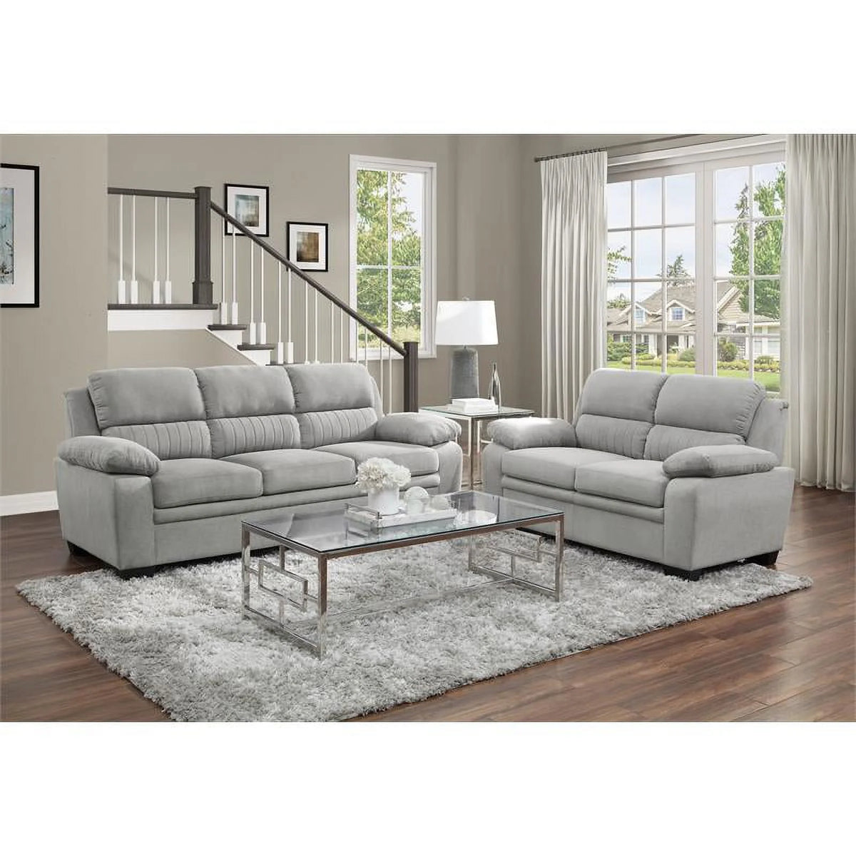 Light Gray Textured Fabric Sofa W3117