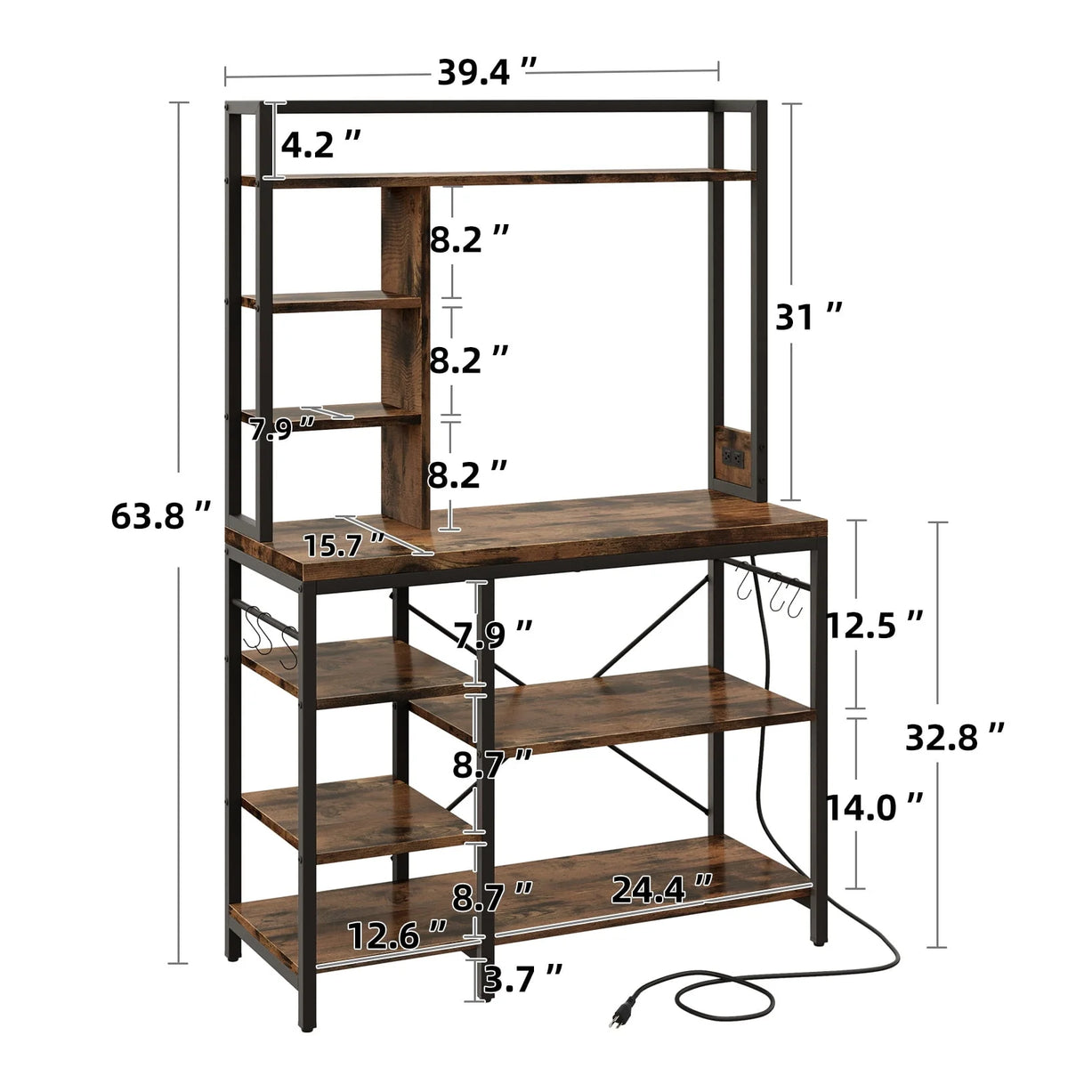8 Tier Kitchen Bakers Rack with Power Outlets G630999