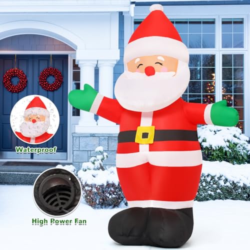 5 FT Christmas Inflatables Santa Claus Outdoor Decorations Blow Up Yard Standing Santa with Built-in LEDs J8012