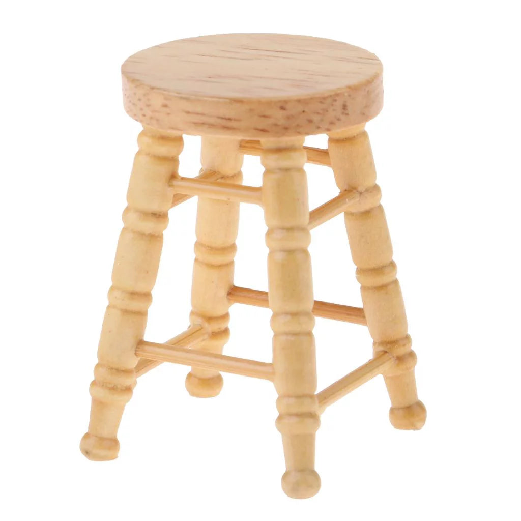 1/12 Wooden Unpainted Round Bar Stool Model D1050