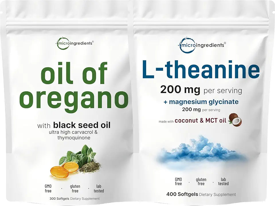 Oil of Oregano Softgels & L-Theanine with Magnesium Glycinate 2 Pack M37664