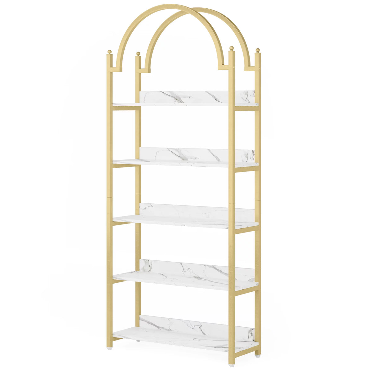 72.4 inch Tall Gold Metal 5 Shelf Arched Bookcase H5385