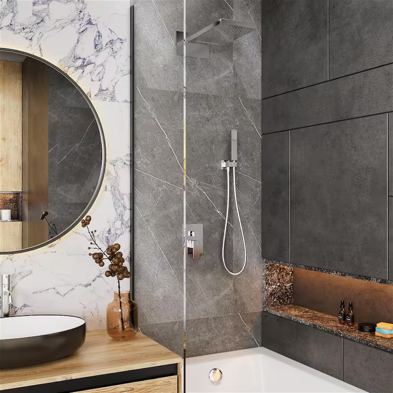 Single Handle 3-Spray Shower Faucet with Waterfall Shower Head in Chrome I447759
