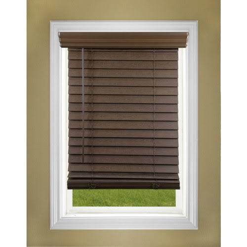 Cordless Faux Wood Blind, Dark Oak, 42 x 64 E53518