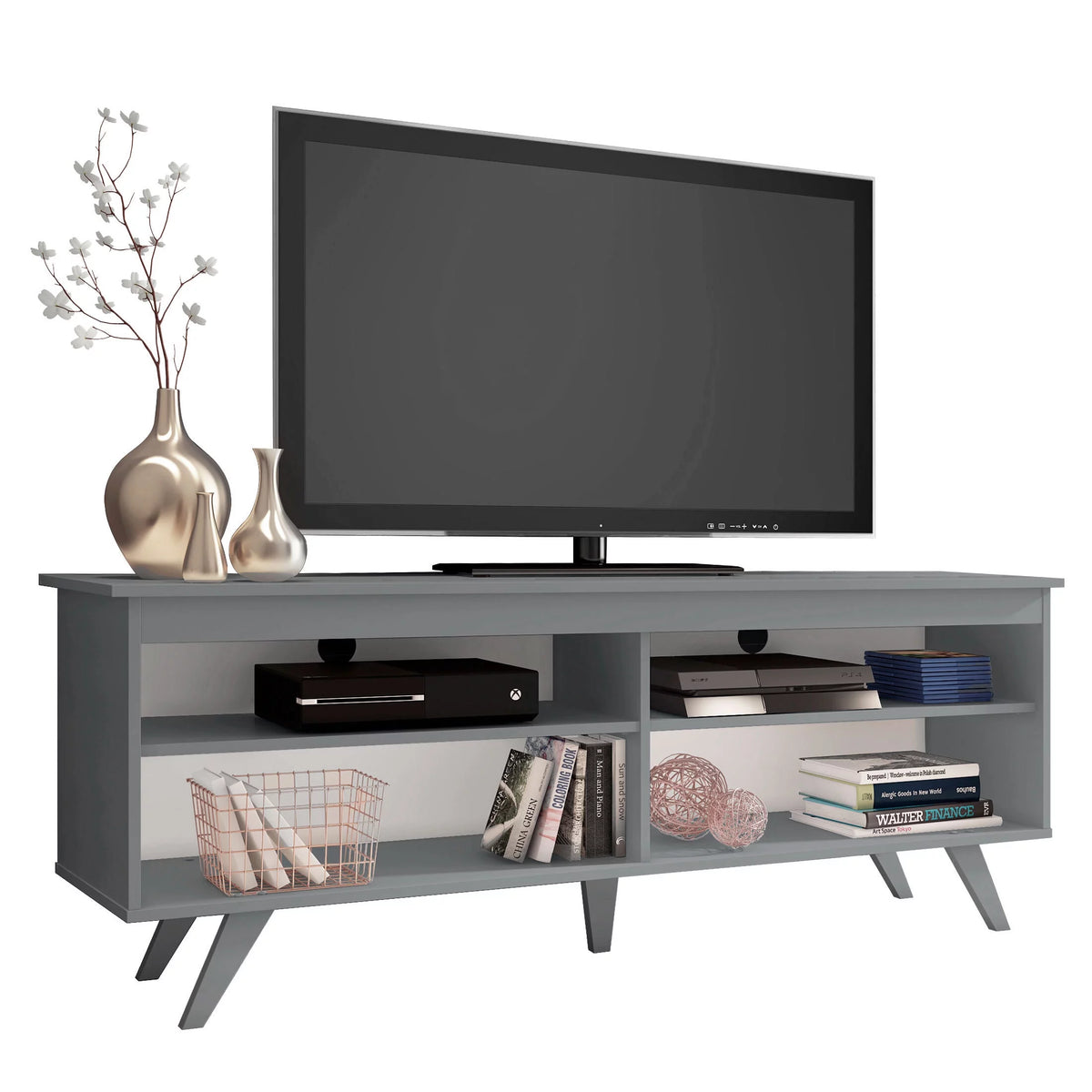 White TV Stand with Storage Shelves L794