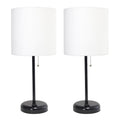 Black Stick Lamp with Charging Outlet and Fabric Shade 2 Pack Set A9412