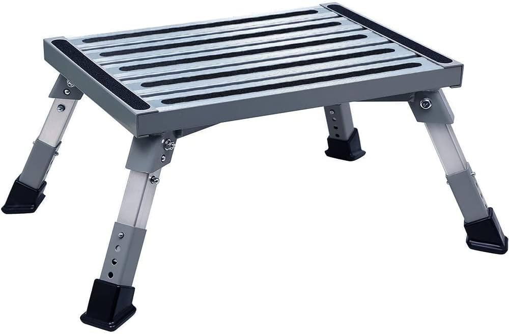 Adjustable Aluminum Folding RV Step Stool with Reflective Stripes K169