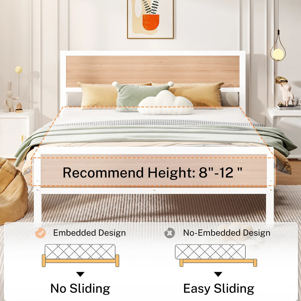 White Full Size Metal Platform Bed Frame with Headboard and Footboard K744899