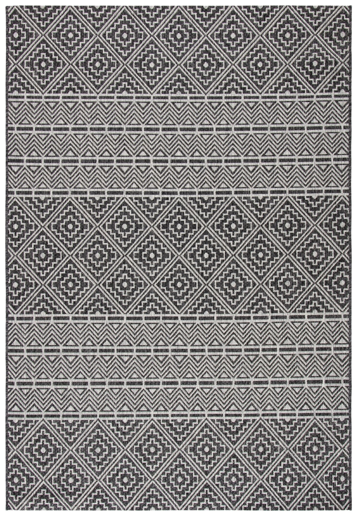 Black Grey Geometric Indoor/Outdoor Area Rug, 8' x 10' Z9980