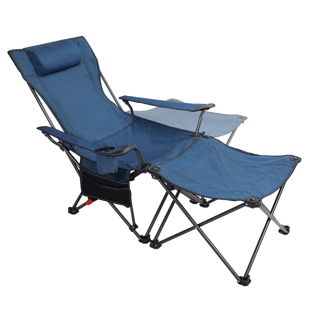 Blue 2 in 1 Folding Camping Chair with Removable Footrest W40268
