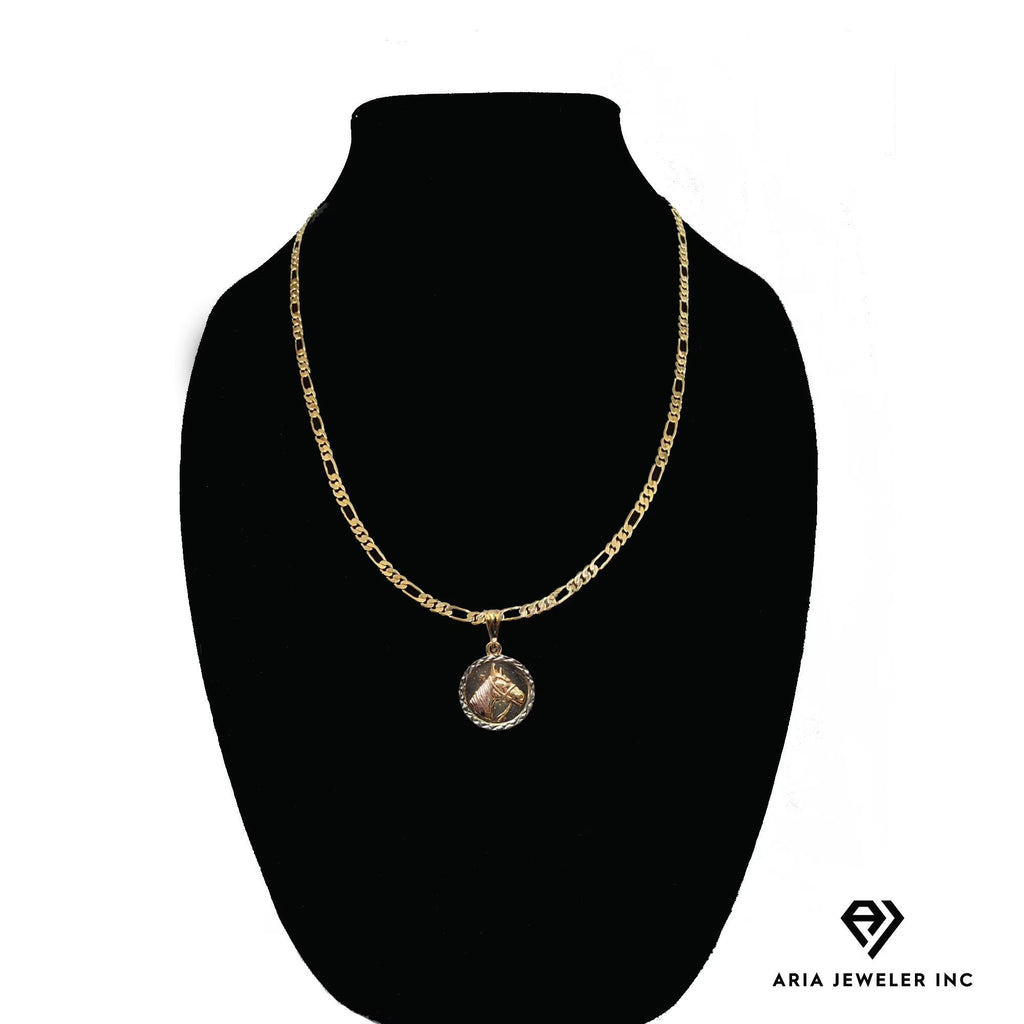 14k Gold Plated Horse Head Pendant Necklace with Figaro Chain A53290