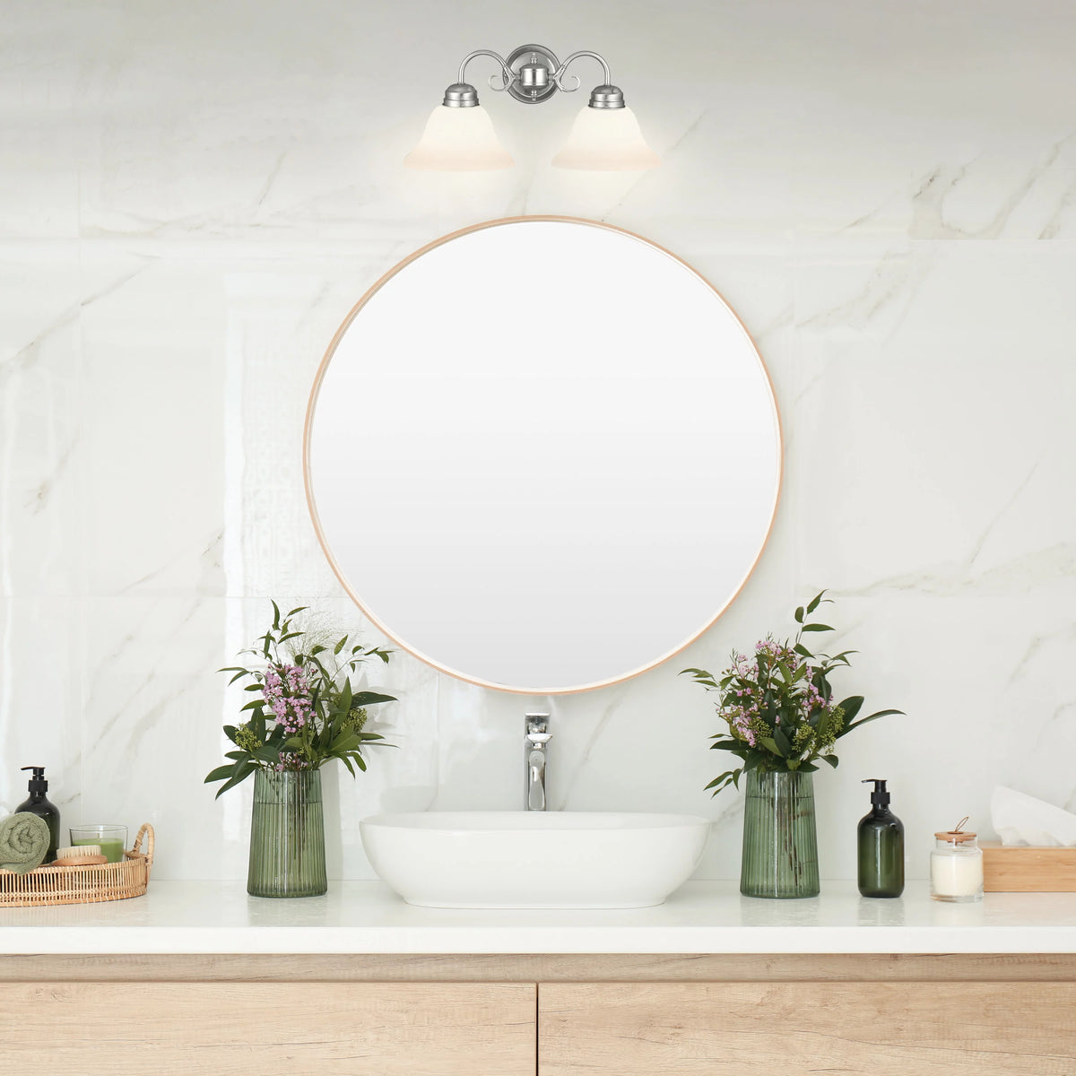 2-Light Dimmable Wall Light with Alabaster Glass O303440