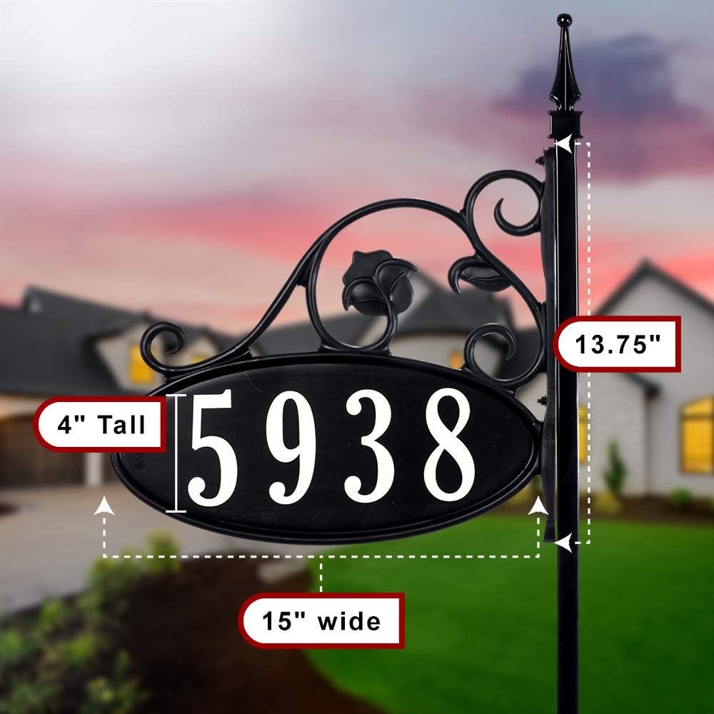 Handcrafted Double-Sided Reflective Address Sign with Pole F2903