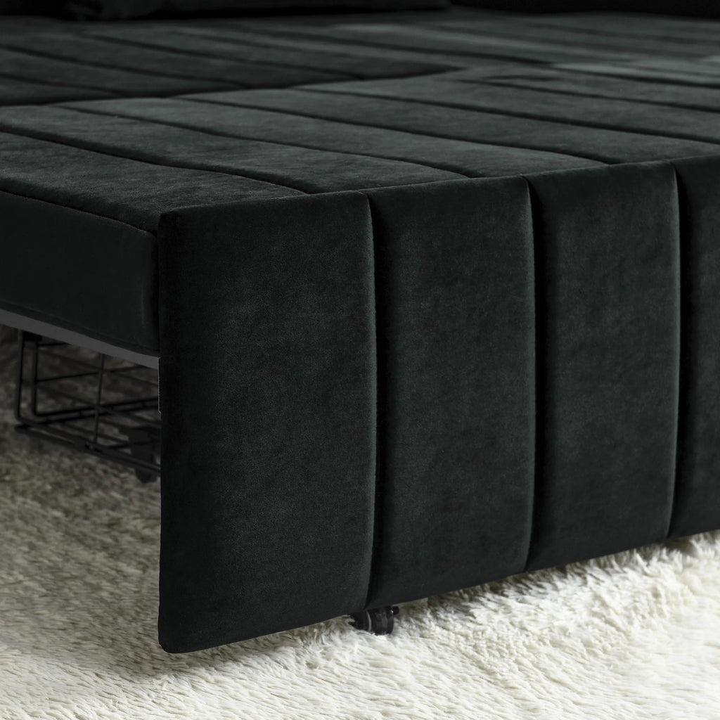 Black 3-in-1 Convertible Sleeper Sofa Bed with Two Drawers and Two Pillows L4878