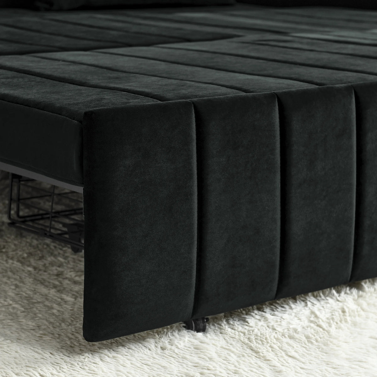 Black 3-in-1 Convertible Sleeper Sofa Bed with Two Drawers and Two Pillows L4878