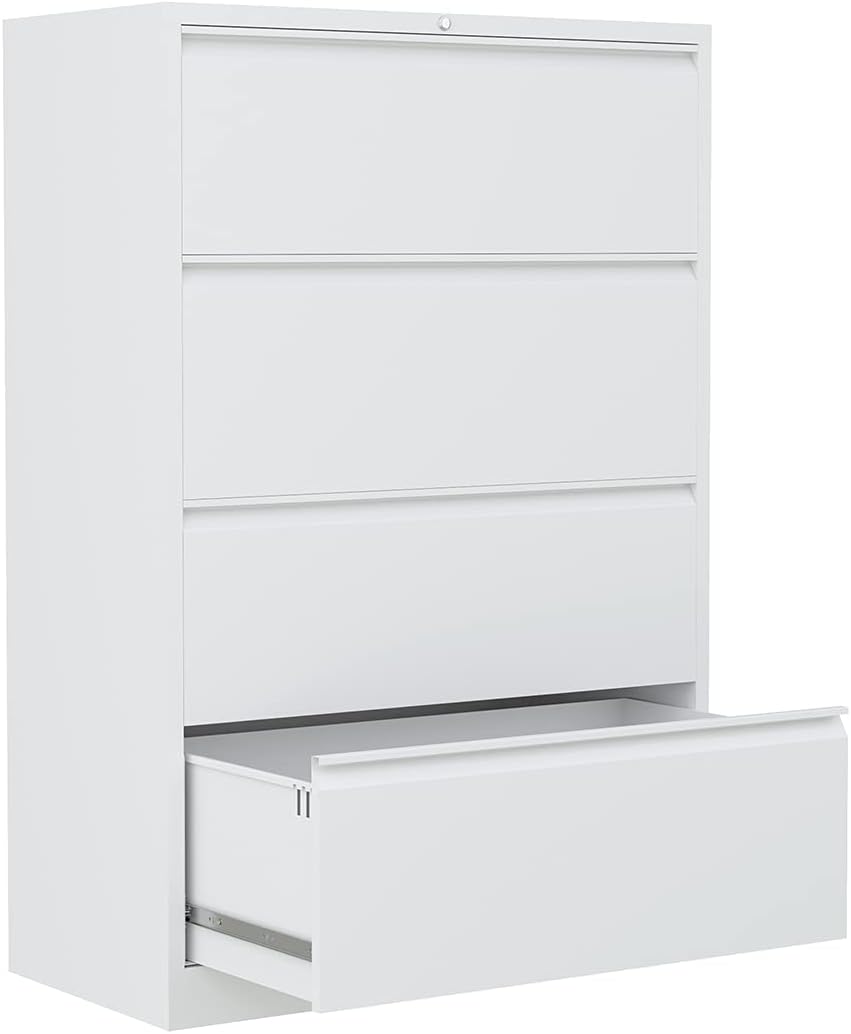 White 4 Drawer Metal Lateral File Cabinet with Lock N48012
