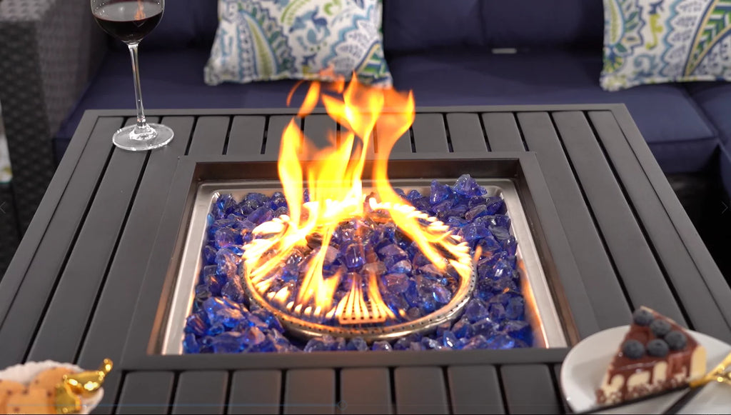 28'' Gas Fire Pit Table with Blue Fire Glass U8565