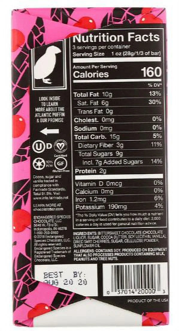 Dark Chocolate 72 Percent Cocoa Cherries 3 oz Bars P8453