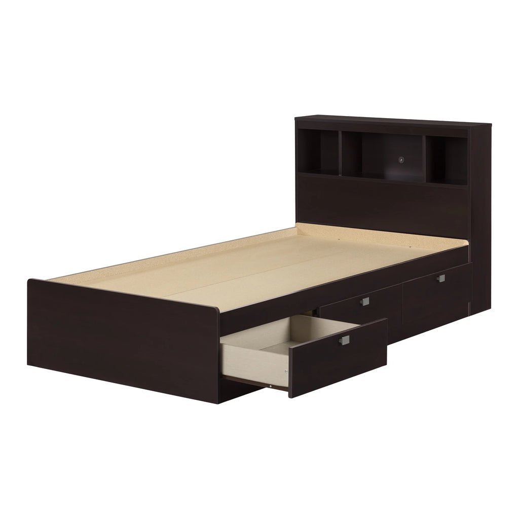 Twin 3-Drawer Storage Bed with Bookcase Headboard W753