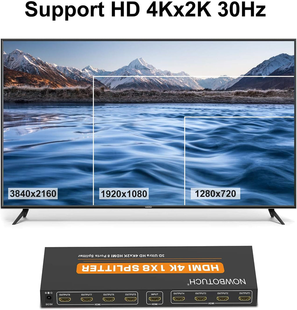 1x8 HDMI Splitter 8 Port 1 in 8 Out Powered Ver 1.4 Full HD 1080P 3D Support W8593
