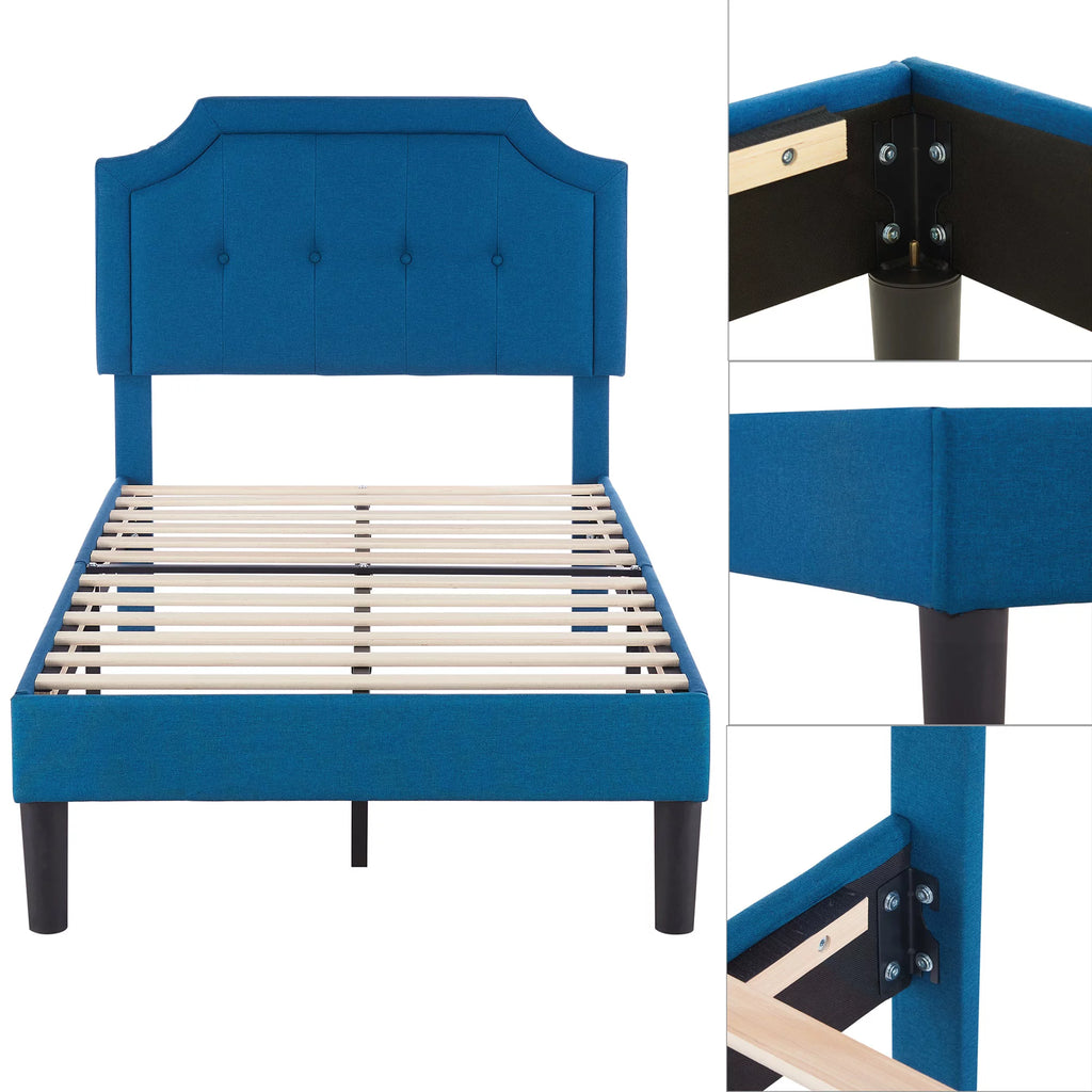 Twin Upholstered Platform Bed Frame with Adjustable Headboard U876693
